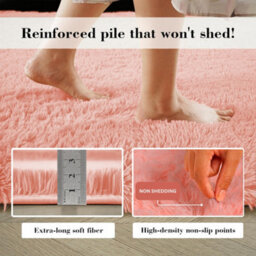Aspire Homeware Non-Slip Pink Shaggy Rug Soft Fluffy Washable Floor And Kitchen Rug, (L)110Cm X (W)60Cm - thumbnail 4