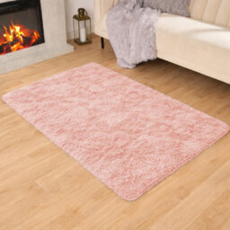 Aspire Homeware Non-Slip Pink Shaggy Rug Soft Fluffy Washable Floor And Kitchen Rug, (L)110Cm X (W)60Cm - thumbnail 1
