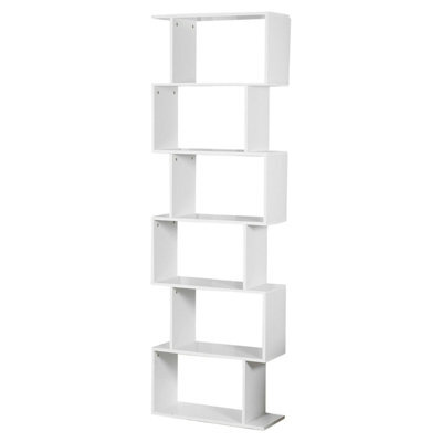 Urbn-Living Urbnliving Height 190.5Cm 6 Tier Wooden S-Shaped Bookcase Living Room Colour White Modern Display Shelves Storage Unit Divider - image 1