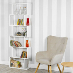Urbn-Living Urbnliving Height 190.5Cm 6 Tier Wooden S-Shaped Bookcase Living Room Colour White Modern Display Shelves Storage Unit Divider - thumbnail 3