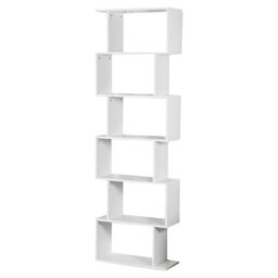 Urbn-Living Urbnliving Height 190.5Cm 6 Tier Wooden S-Shaped Bookcase Living Room Colour White Modern Display Shelves Storage Unit Divider - thumbnail 1