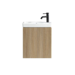 FNX Bathrooms Fluted Mini Cloakroom Vanity Unit With Basin Wall Hung Soft Close Door Integrated Storage - Country Oak - thumbnail 1