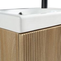 FNX Bathrooms Fluted Mini Cloakroom Vanity Unit With Basin Wall Hung Soft Close Door Integrated Storage - Country Oak - thumbnail 3