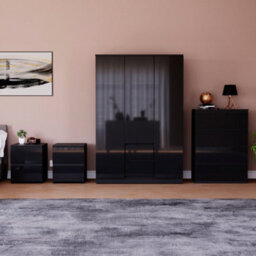 Lassic Vida Designs Glinton 4 Piece Black Fsc Bedroom Set - (4 Drawer Chest, 3 Door Wardrobe, 2 Drawer Bedside Chest X2)