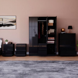 Lassic Vida Designs Glinton 4 Piece Black Fsc Bedroom Set - (4 Drawer Chest, 3 Door Wardrobe, 2 Drawer Bedside Chest X2) - thumbnail 2
