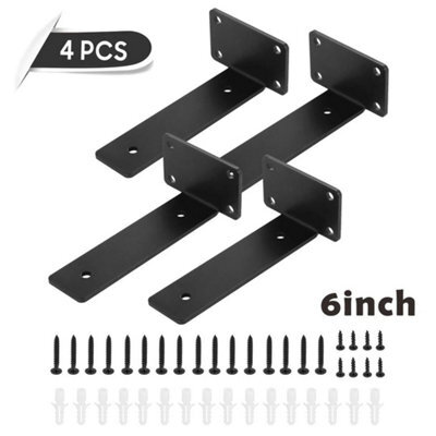 6 Inch-4Pcs Heavy Duty Black Cast Iron Shelf Brackets, Floating Shelf Supports - image 1