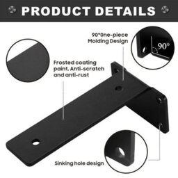6 Inch-4Pcs  Heavy Duty Black Cast Iron Shelf Brackets, Floating Shelf Supports - thumbnail 2