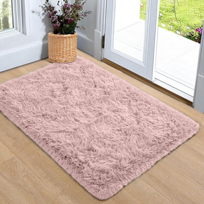 Bedlooms Pink Non-Slip Shaggy Rug 50X80Cm, Modern Area Rug Living Room Bedroom Hall Rugs