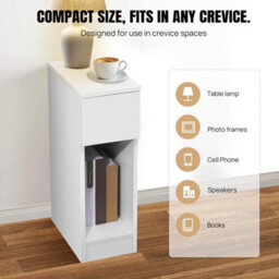 Type B Tall Slim Bedside Table With Shelf And Drawer Narrow Side Table Plant Stand Unit - thumbnail 2