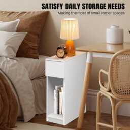 Type B Tall Slim Bedside Table With Shelf And Drawer Narrow Side Table Plant Stand Unit - thumbnail 4
