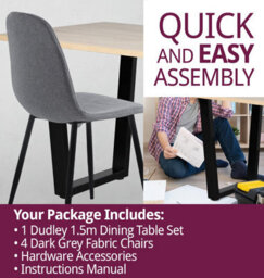 Hallowood Furniture Dudley 1.5M Dining Table Set With 4 Dark Grey Fabric Chairs - thumbnail 7