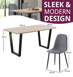 Hallowood Furniture Dudley 1.5M Dining Table Set With 4 Dark Grey Fabric Chairs - thumbnail 3