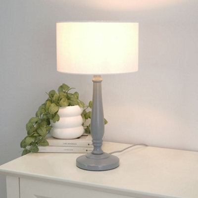 Valuelights Victoria Traditional Grey Wood Candlestick Table Lamp With White Drum Shade - image 1
