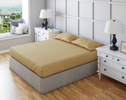 Fitted Sheet Polycotton Plain Dyed Extra Deep 25Cm Bed Linen Tan - thumbnail 1