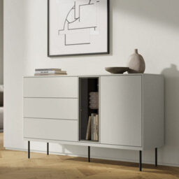 Arte Epiro 3 Elegant Cashmere & Dark Oak Display Sideboard Cabinet - Versatile Storage Solution - W134Cm X H83Cm X D41Cm - thumbnail 4