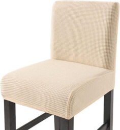 Stretchable Bar Stool Chair Covers, Low Back Set Of 1, Beige - thumbnail 1