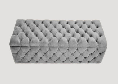 180Cm Wide Lux Ottoman Storage Box, Silver Velvet Upholstered Chesterfield Storage Ottoman Box - image 1