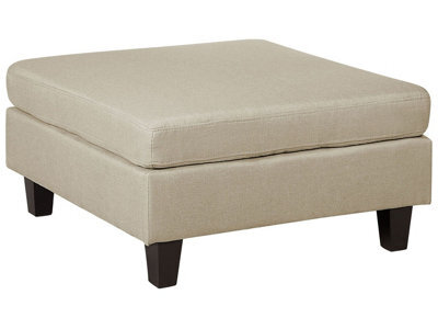 Beliani Beige Fabric Upholstered Square Ottoman Footstool - Minimalist Modern Polyester, Foam-Filled, Oak Legs - image 1
