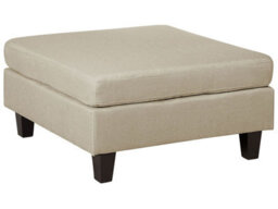 Beliani Beige Fabric Upholstered Square Ottoman Footstool - Minimalist Modern Polyester, Foam-Filled, Oak Legs - thumbnail 1