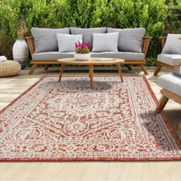 Homeart Outdoor Indoor Rug, Easy Clean, Uv Weather Resistant Rug For Patio, Gardenmedallion Terra, Cream,80X150Cm