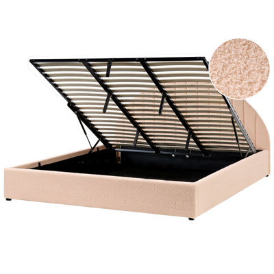 Beliani Ottoman Bed Boucle Chadenet 180 X 200 Cm (Eu Super King) Peach Pink - image 1