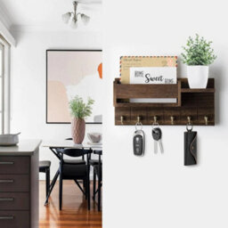 Wall Mounted Key Holder Hooks Keyrings Organiser Rack Shelf Letter Mail Hanger - thumbnail 3