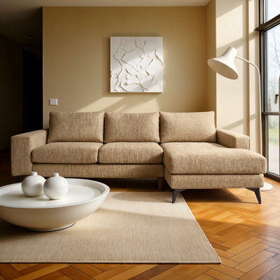 Abakus Direct Venice Corner Sofa In Beige Right Facing With Deep Seats And Extra-Wide Padded Arms - image 1