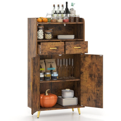 Gainoom Kitchen Brown Storage Cabinet 113 Cm Pantry Cabinet Modern Sideboard Cupboard - image 1