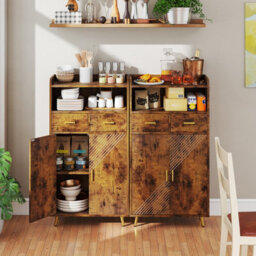 Gainoom Kitchen Brown Storage Cabinet 113 Cm Pantry Cabinet Modern Sideboard Cupboard - thumbnail 5