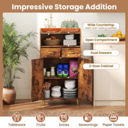 Gainoom Kitchen Brown Storage Cabinet 113 Cm Pantry Cabinet Modern Sideboard Cupboard - thumbnail 7