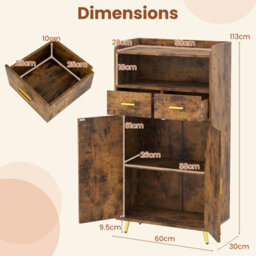 Gainoom Kitchen Brown Storage Cabinet 113 Cm Pantry Cabinet Modern Sideboard Cupboard - thumbnail 2
