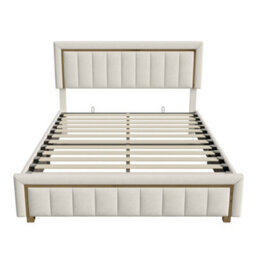 5Ft King Bed, Upholstered Ottoman Bed Frame With Adjustable Headboard, Cream Velvet 150X200Cm - thumbnail 7