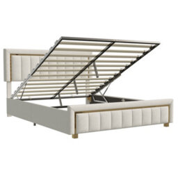5Ft King Bed, Upholstered Ottoman Bed Frame With Adjustable Headboard, Cream Velvet 150X200Cm - thumbnail 6