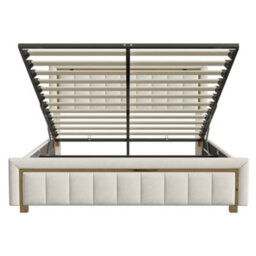 5Ft King Bed, Upholstered Ottoman Bed Frame With Adjustable Headboard, Cream Velvet 150X200Cm - thumbnail 8