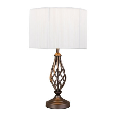 Lighting Supermarket Queenswood Traditional Barley Twist Table Lamp With Ivory String Shade - Pewter Grey - image 1