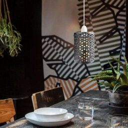 Brushed Silver Industrial Cage Shade Metal 10Cm Width Wire Cage Lampshade Cylinder Shaped Easy Fit Pendant Light Lamp - thumbnail 2