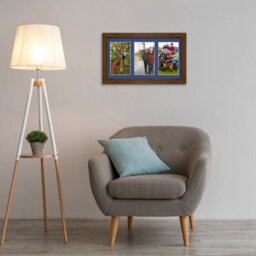 AK Frames 40X20Cm Walnut Modern Multi Photo Frame With Blue Mount - Holds 3 Apertures (3X) 6X4 Photos - thumbnail 3