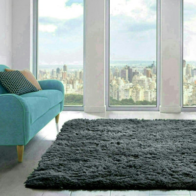 Home Republic Alaska Sponged Shaggy Rug - Charcoal