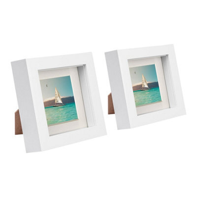 "Nicola Spring 4 X 4"" Photo Frames - Ivory Mount 3D Photo Frame Picture Frame Box Portrait Display Case & Spacer (12.5 X 12.5Cm) X2" - image 1
