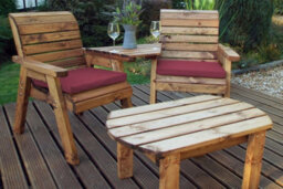 Charles Taylor Wooden Companion 2 X Chair Coffee Table Angled & Red Cushion