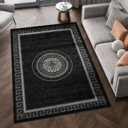 Black Modern Border Design Area Rug  80X150 Cm Soft Thick Pile Living Room Bedroom Large Non Shedding Carpet - thumbnail 1