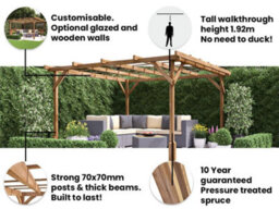 Dunster House Wooden Pergola Garden Plants Frame Utopia 3M X 3M (10' X 10') - thumbnail 3