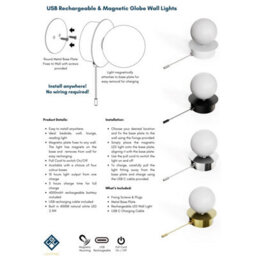 CGC Lighting Cgc Macie White & White Opal Globe Led Rechargeable Magnetic Usb Reading Bedside Wall Light Pull Cord Switch - thumbnail 7