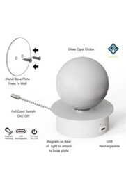CGC Lighting Cgc Macie White & White Opal Globe Led Rechargeable Magnetic Usb Reading Bedside Wall Light Pull Cord Switch - thumbnail 6