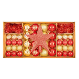 Premier Decorations Premier - 54 Piece Shatterproof Multipack Baubles, Star And Decoration Set,red And Champagne Gold