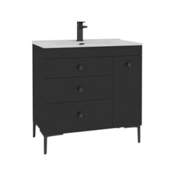 Royal Bathrooms Verona 800mm Black Floor Standing Vanity Unit 3 Drawer & Side Pull Out Storage With Ceramic Basin - Black Knob - thumbnail 6