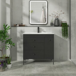 Royal Bathrooms Verona 800mm Black Floor Standing Vanity Unit 3 Drawer & Side Pull Out Storage With Ceramic Basin - Black Knob - thumbnail 4