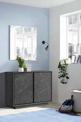 FurniComp LTD Furnicomp Glacia 2 Door 92Cm Black Marble Effect Sideboard - image 1