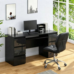 6 Drawers White High Gloss Dressing Table Vanity Makeup/computer Table Desk - thumbnail 3