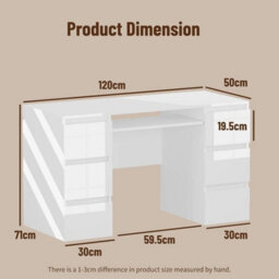 6 Drawers White High Gloss Dressing Table Vanity Makeup/computer Table Desk - thumbnail 2